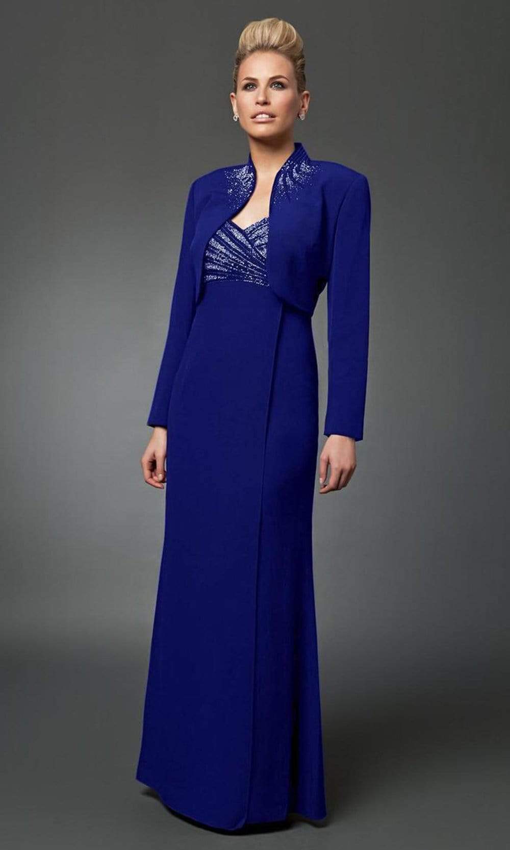 3112 Beaded V-neck Dress With Long Sleeve Bolero