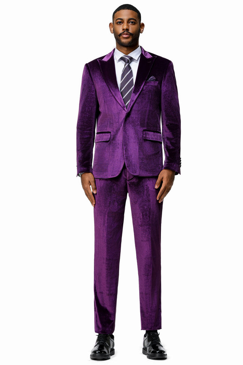 Men’s Slim Fit One Button Velvet Wedding & Prom Suit in Purple
