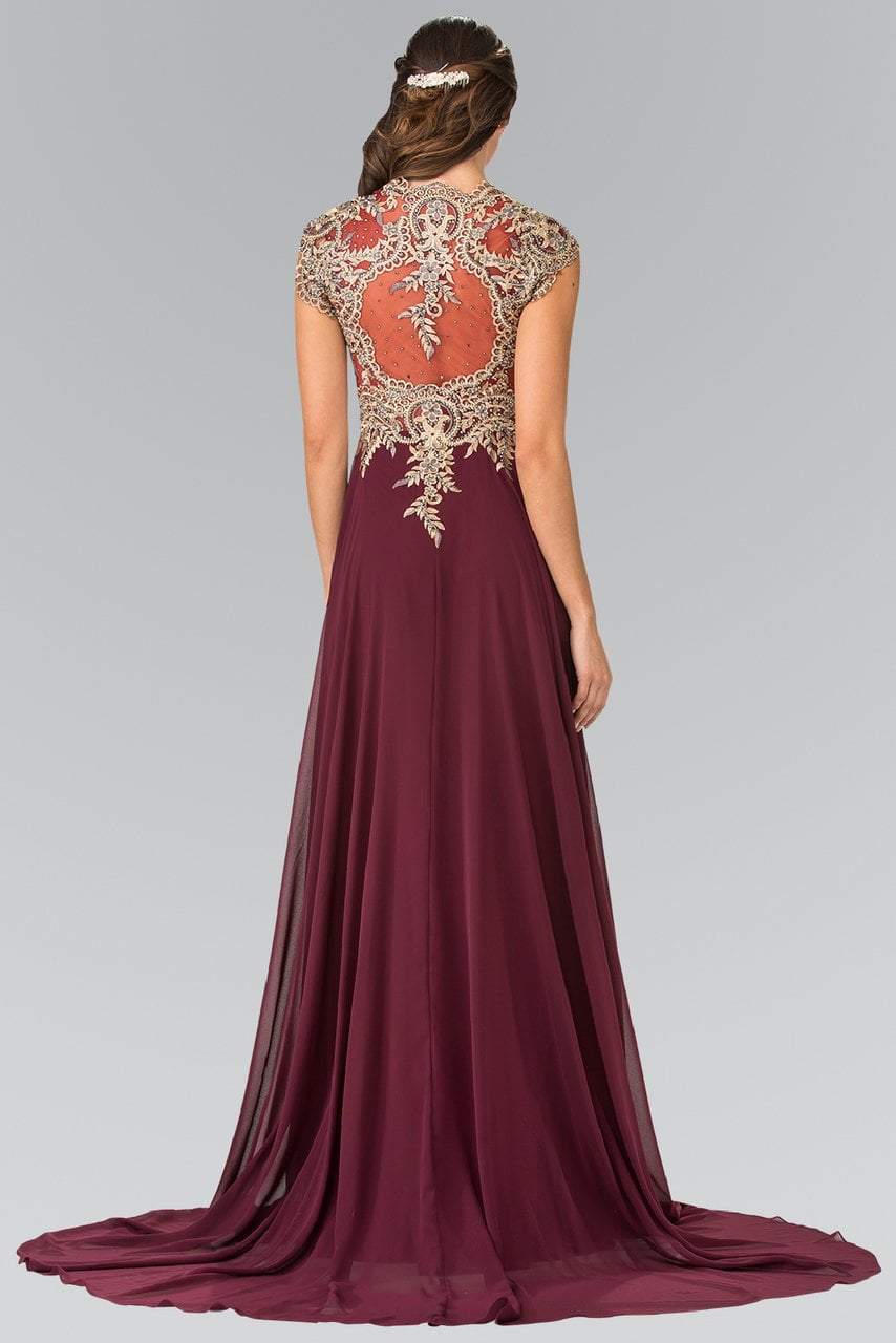 GL2229 Gilt Embroidered Bateau A-Line Gown