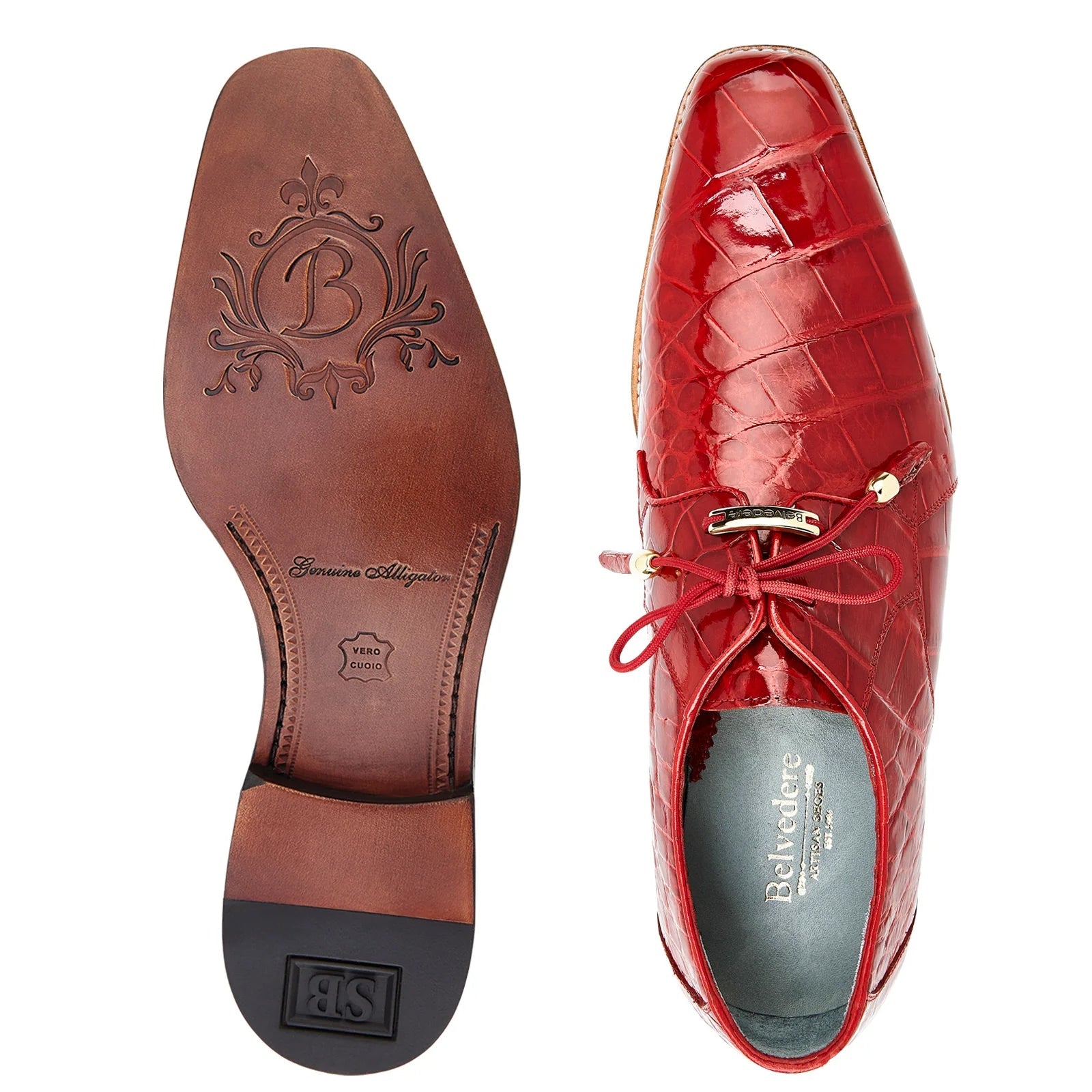 Men’s Belvedere Lago Genuine Alligator Plain Toe Dress Shoe in Red