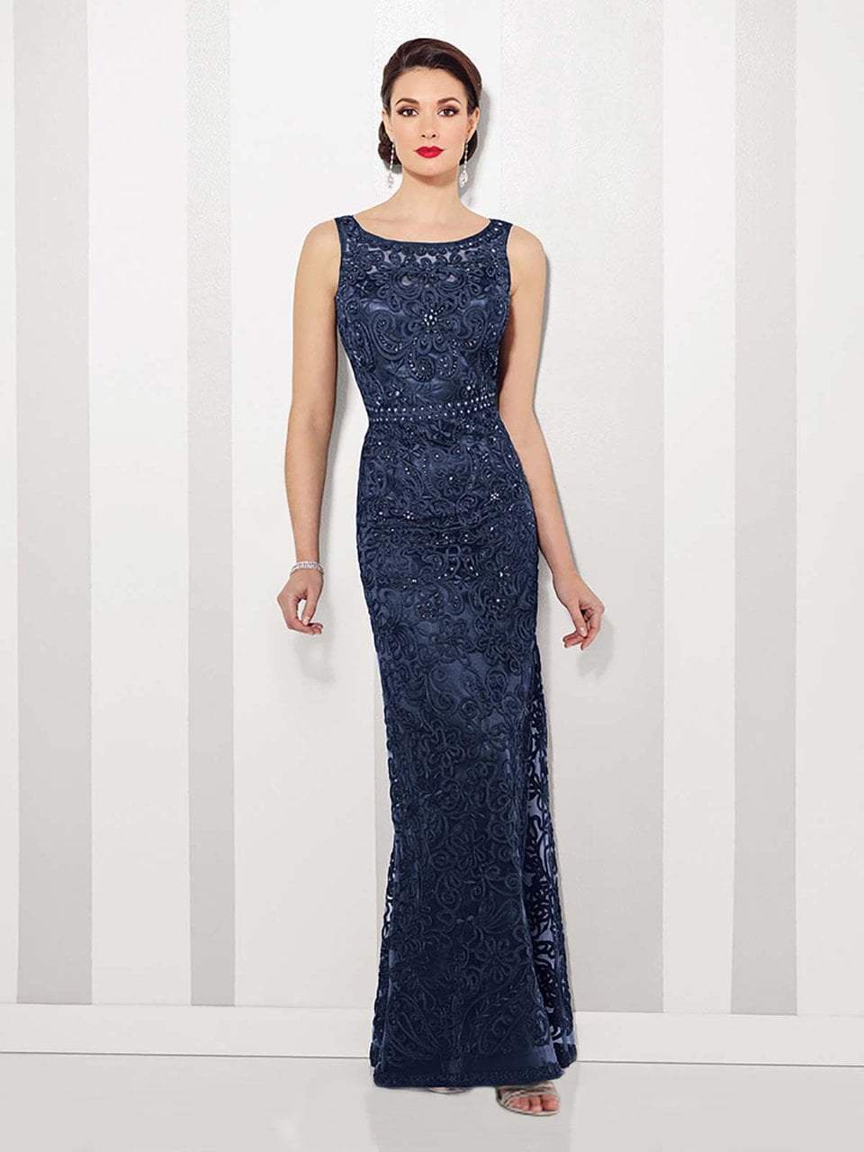 Bateau Neckline Long Evening Gown 115604