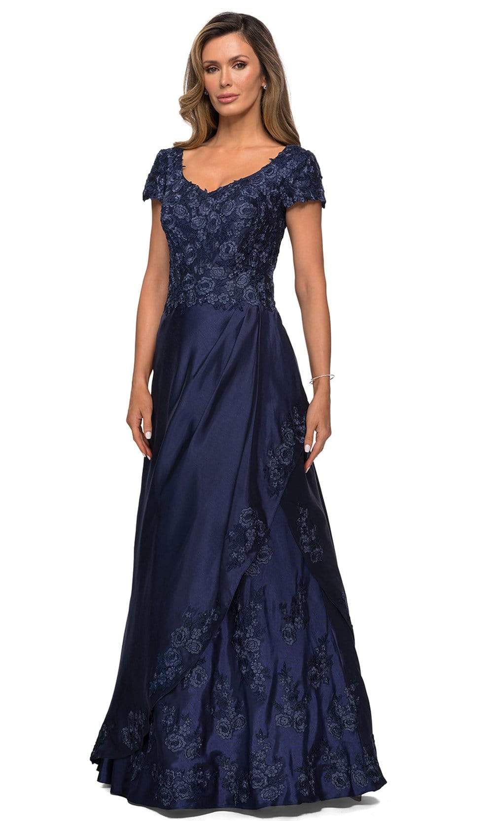27033 Floral Satin A-Line Mother of the Bride Gown