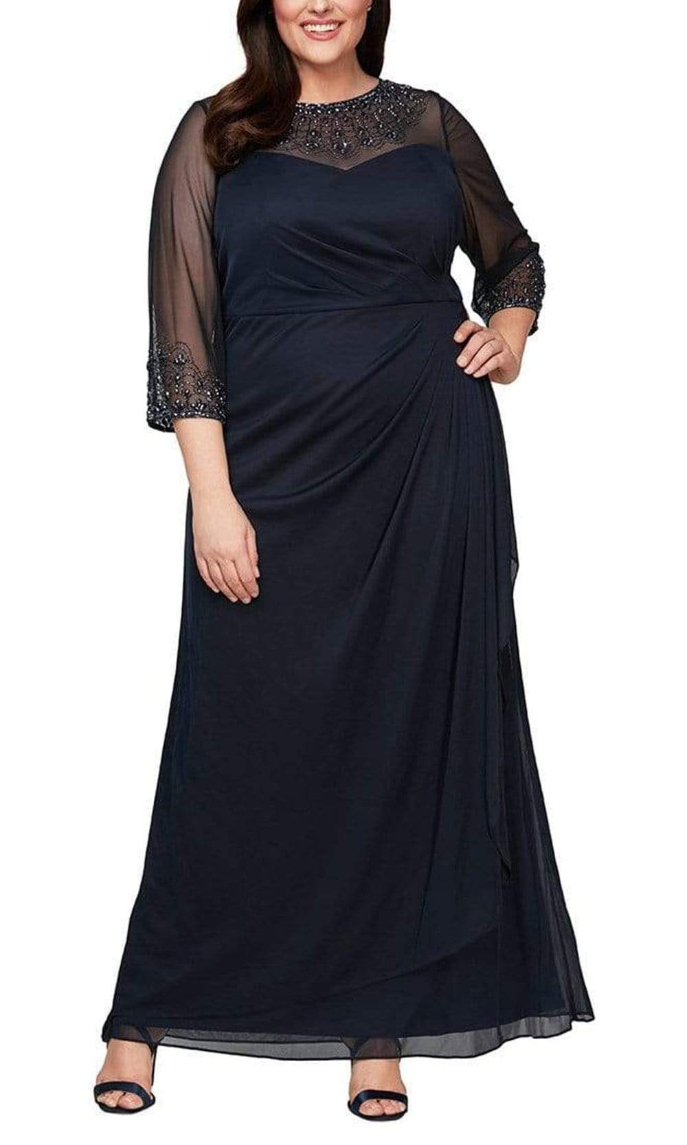 432833 Beaded Jewel Neck Sheath Dress