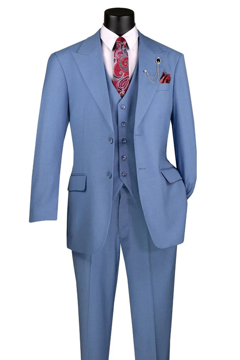 Men’s Summer Sharkskin Vested Suit in Light Dusty Blue