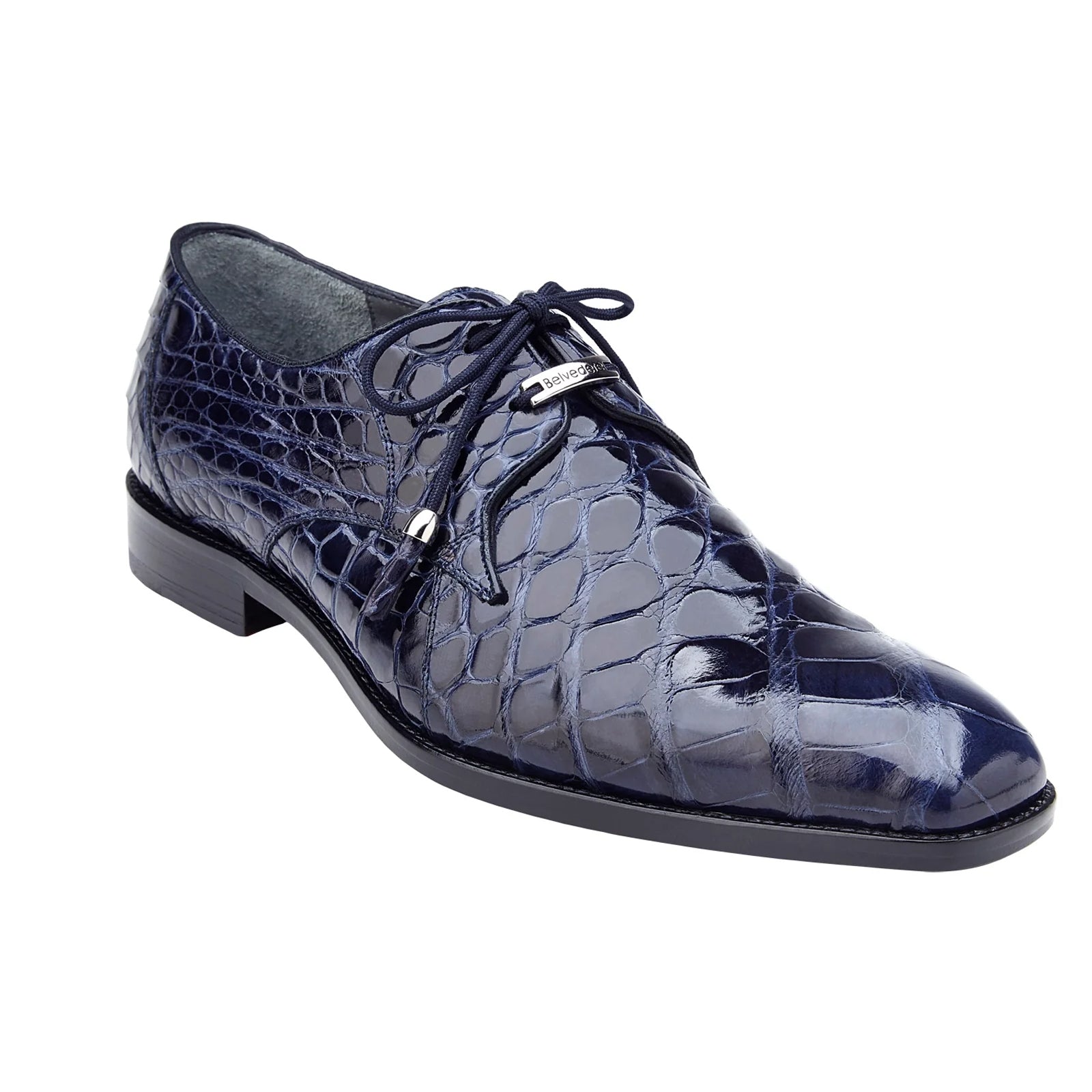 Men’s Belvedere Lago Plain Toe American Alligator Dress Shoe in Navy