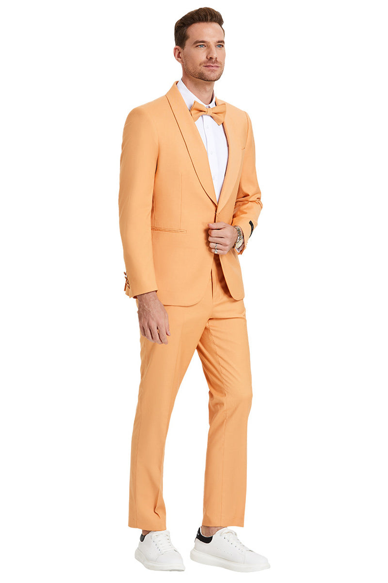 Men’s One Button Shawl Lapel Dinner Jacket Style Wedding Suit in Tangerine Orange