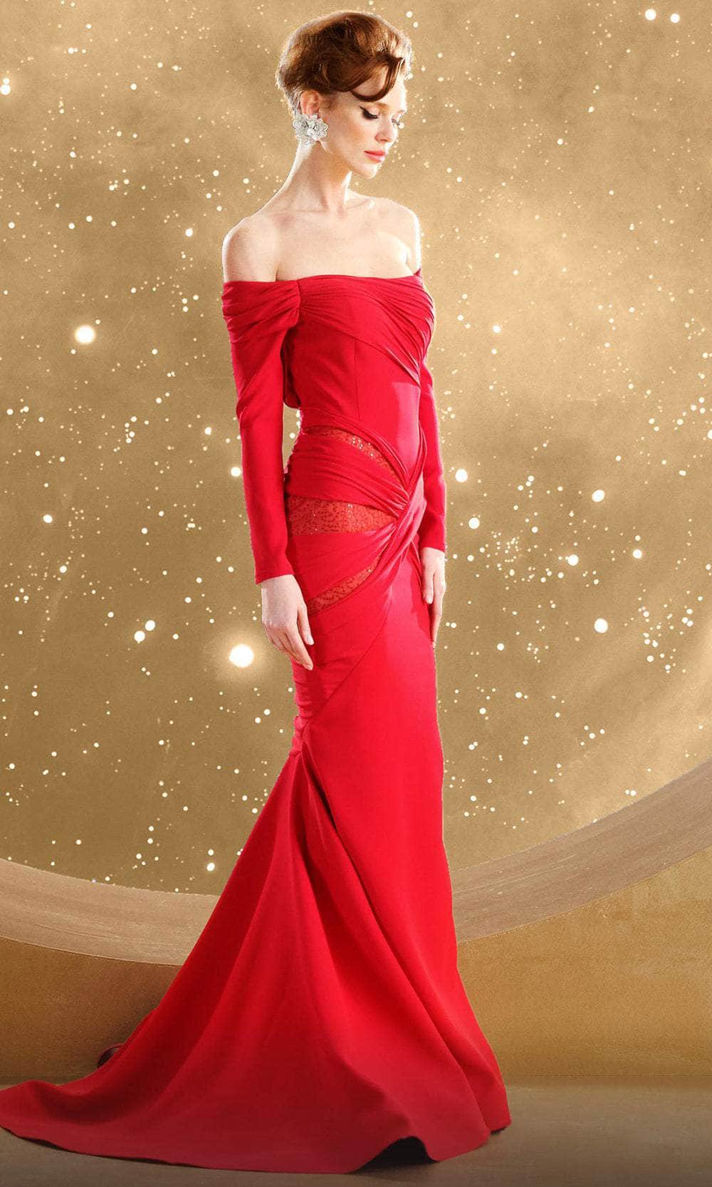 Long Sleeve Weaved Evening Gown