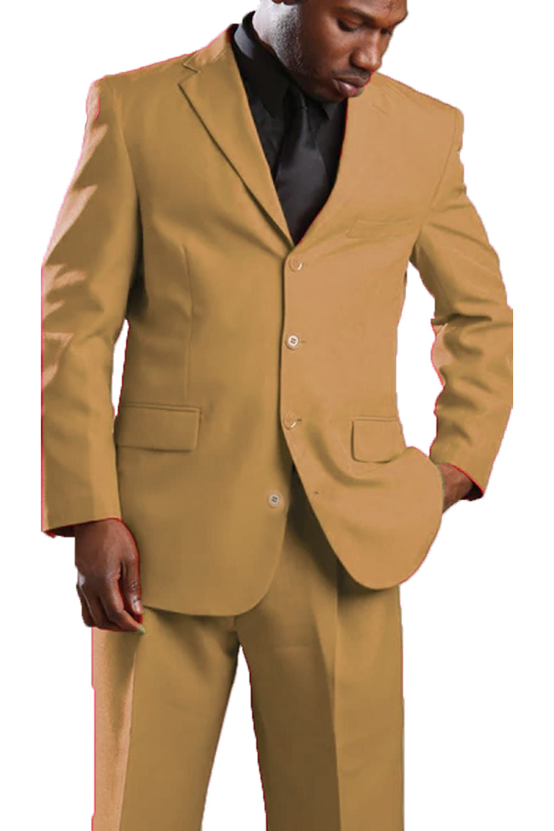 Mens Classic Poplin 4 Button Suit in Tan