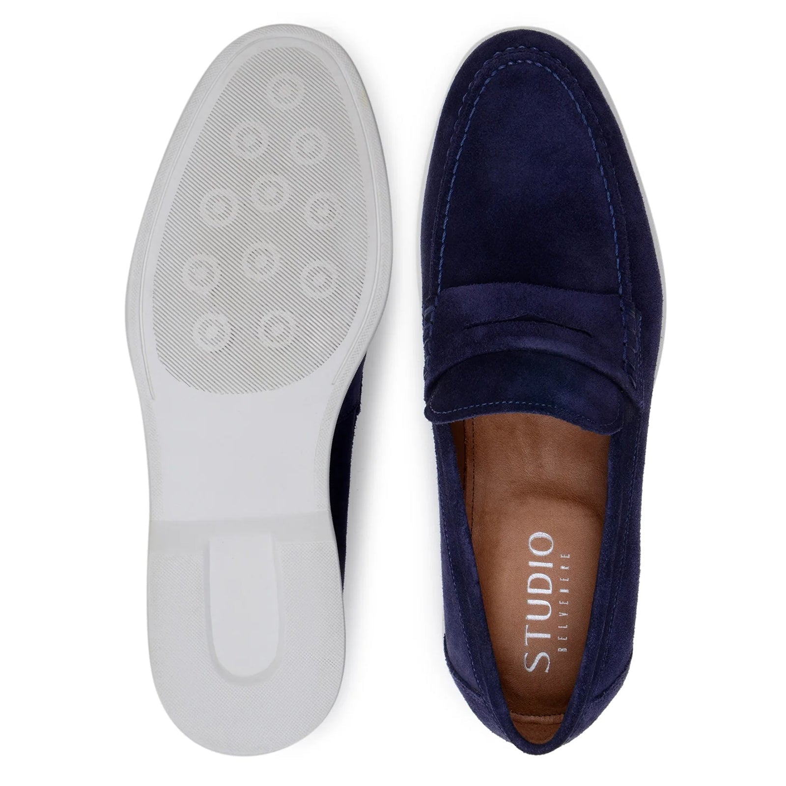 Men’s Belvedere Niko Italian Suede Casual Slip on Penny Loafer in Navy