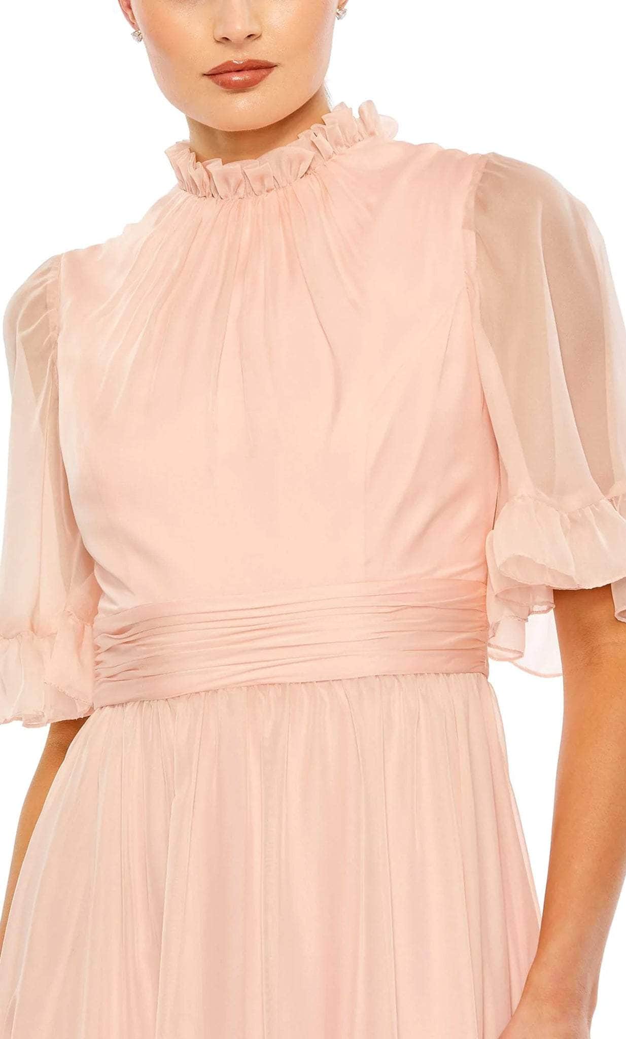 High Neck Short Flatter Sleeve Prom Dress