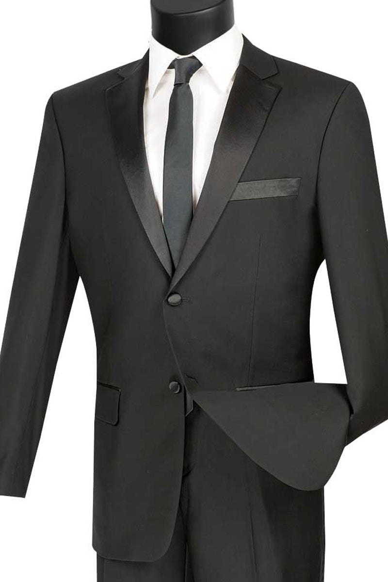 Mens 2 Button Slim Fit Notch Tuxedo in Black