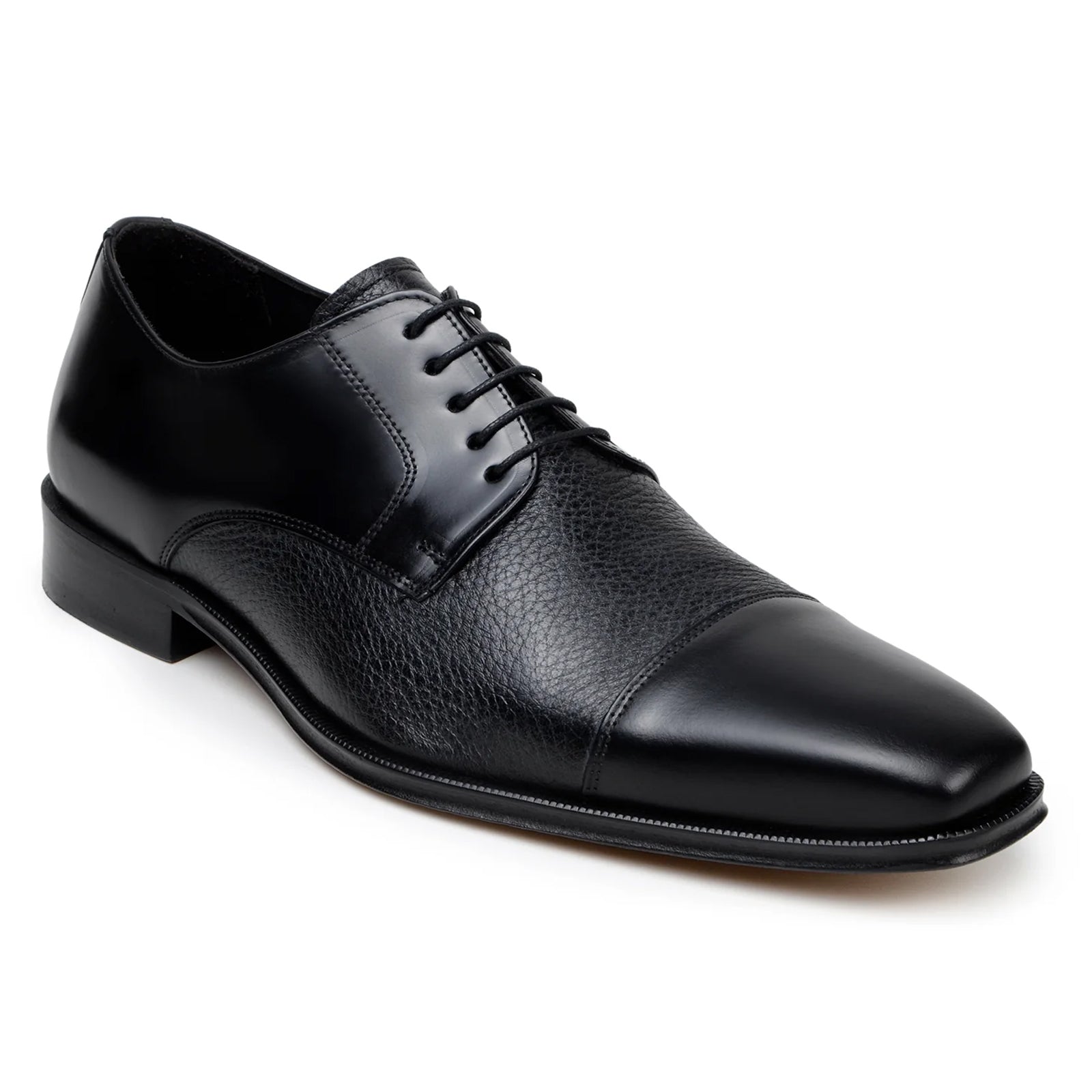 Men’s Belvedere Alexander Italian Deerskin & Nappa Leather Cap Toe Dress Shoe in Black