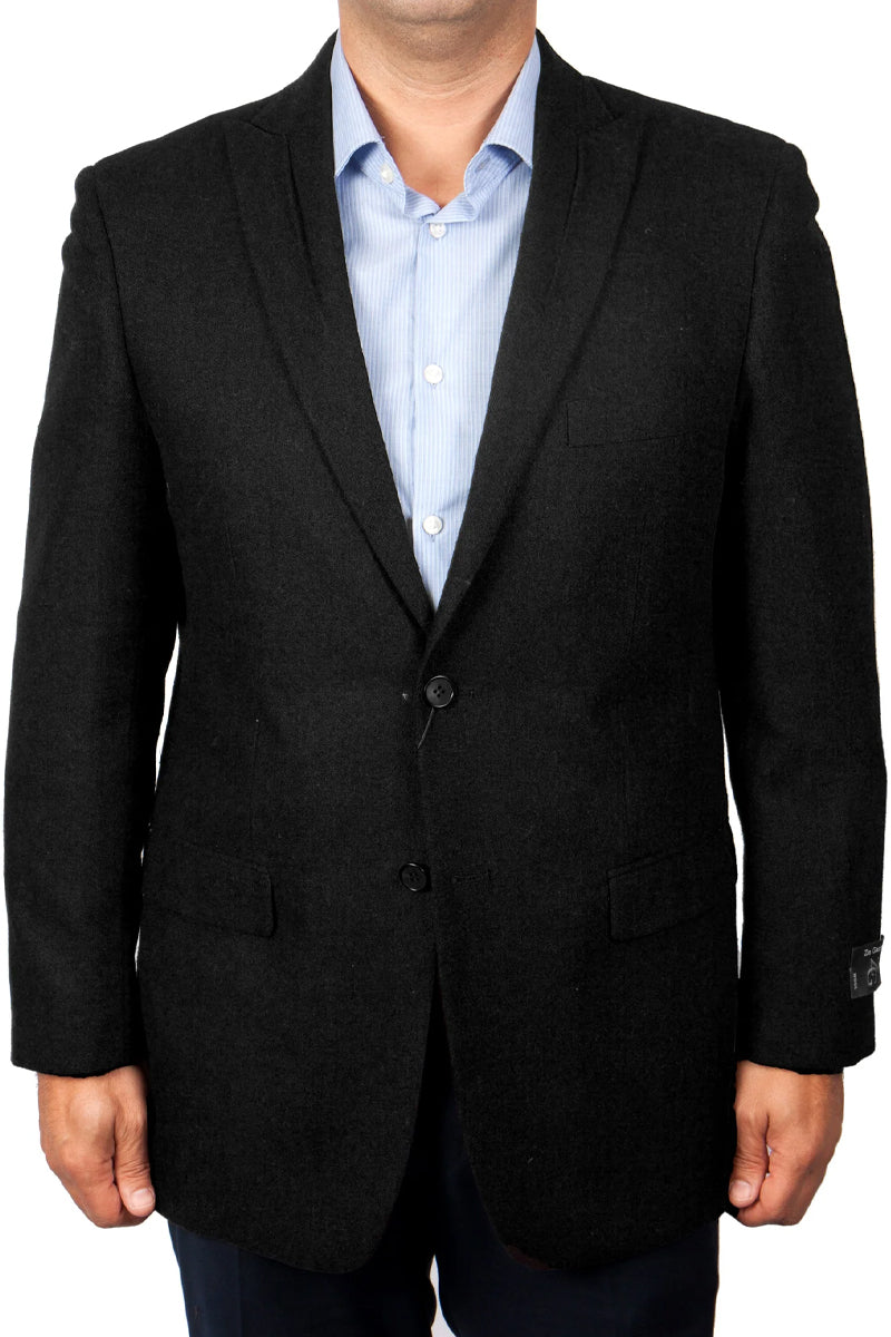 Men’s Two Button Peak Lapel Wool Blazer in Navy