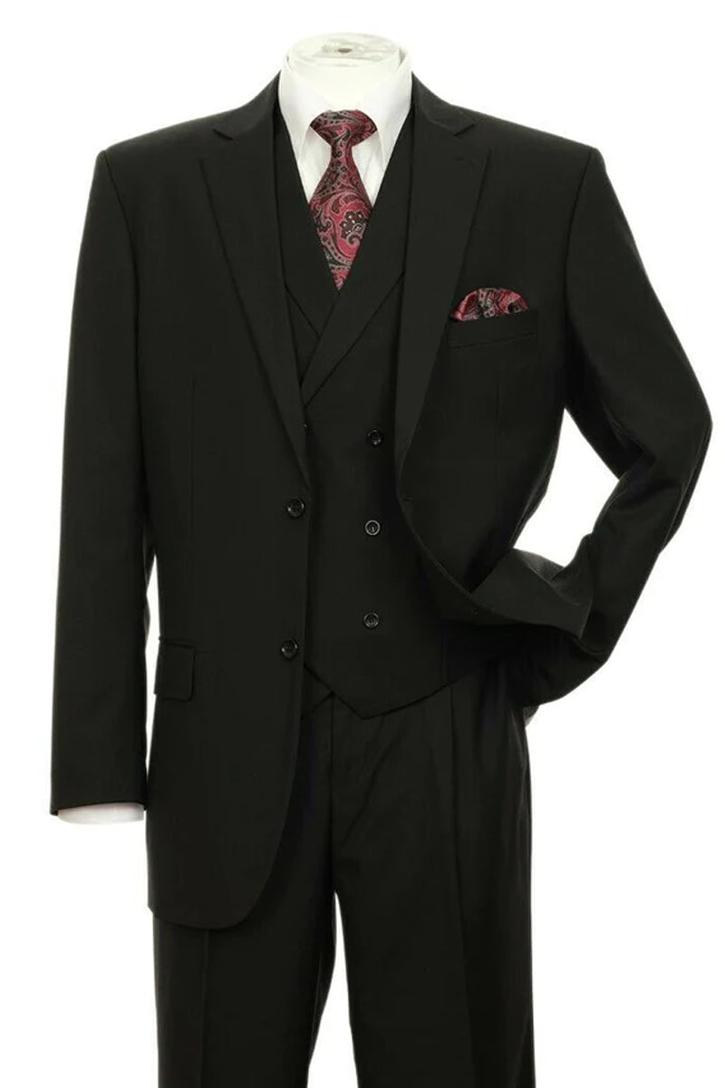 Mens 2 button Classic Fit Pant Suit in Black With Double Breasted Vest