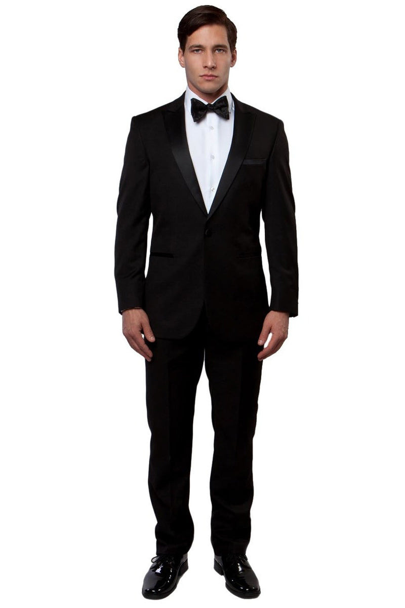 Men’s Slim Fit One Button Peak Lapel Wedding Tuxedo in Black