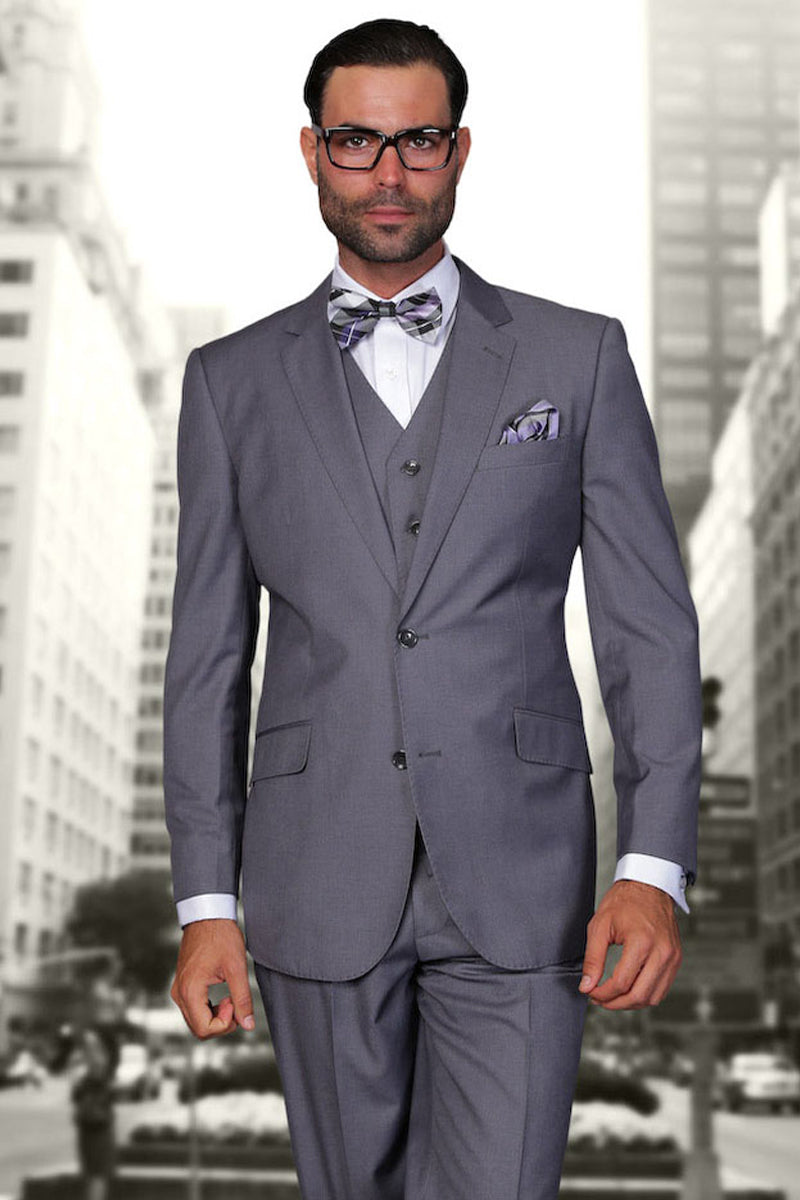 Men’s Designer Vested Modern Fit Wool Business & Wedding Suit in Charcoal