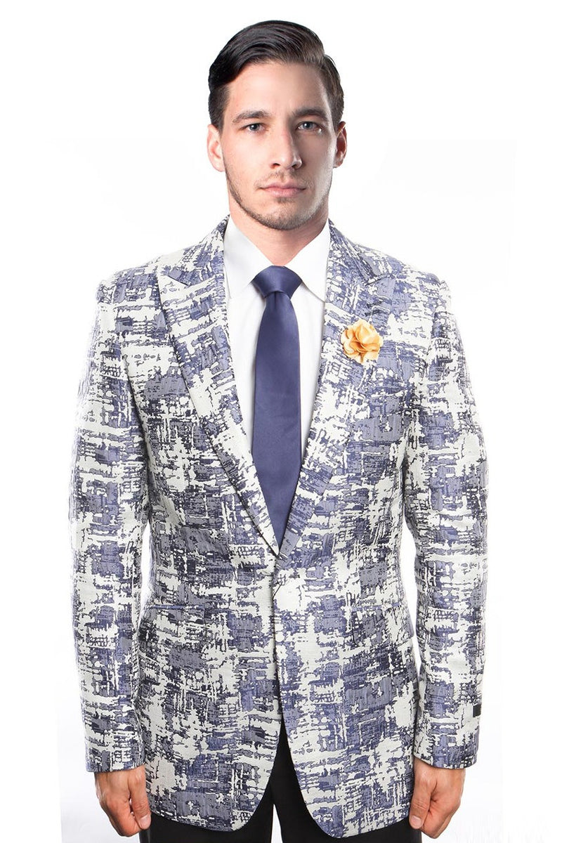 Men’s One Button Slim Fit Brush Stroke Pattern Blazer in Blue