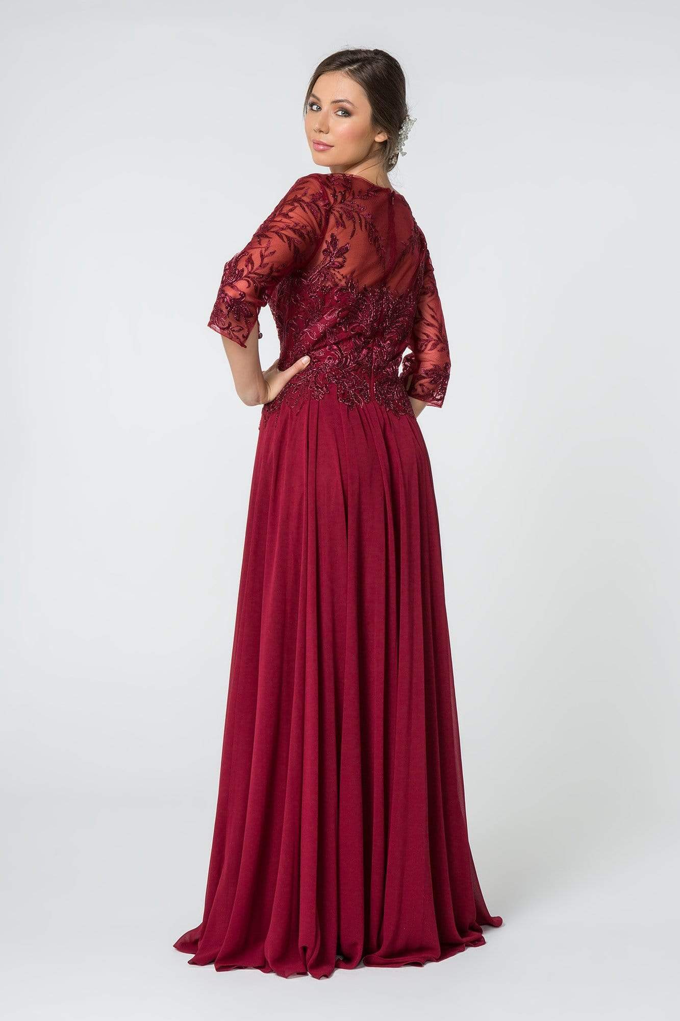 GL2810 Embroidered Bateau Chiffon A-line Gown