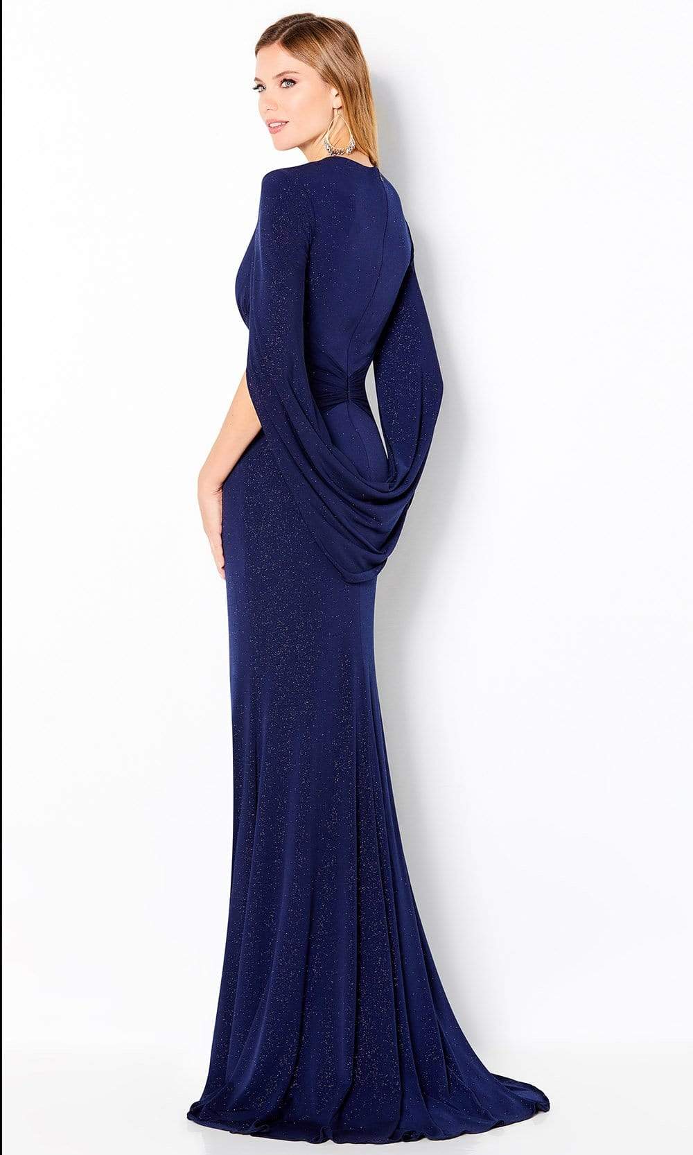 220653 Plunging Draped Back Sequin Dress