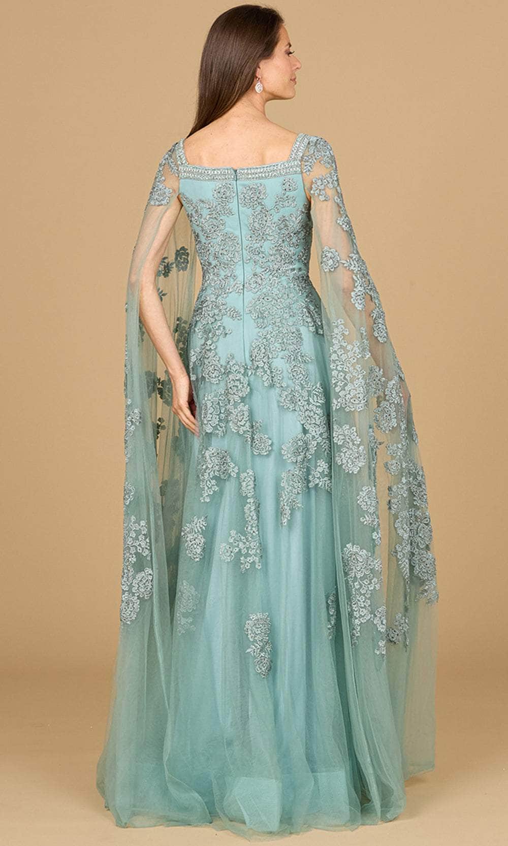 Cape Sleeve Embroidered Evening Gown