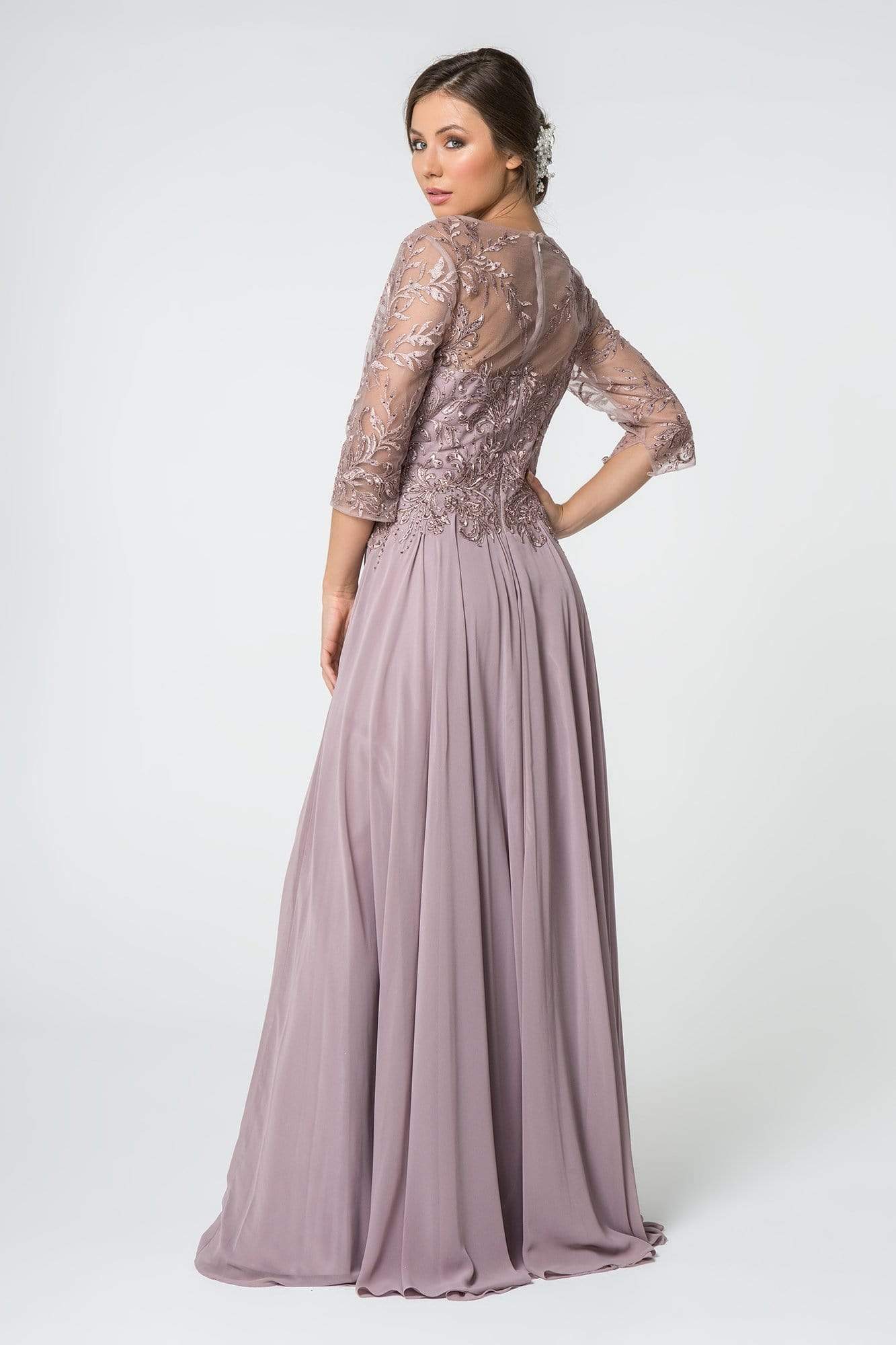 GL2810 Embroidered Bateau Chiffon A-line Gown