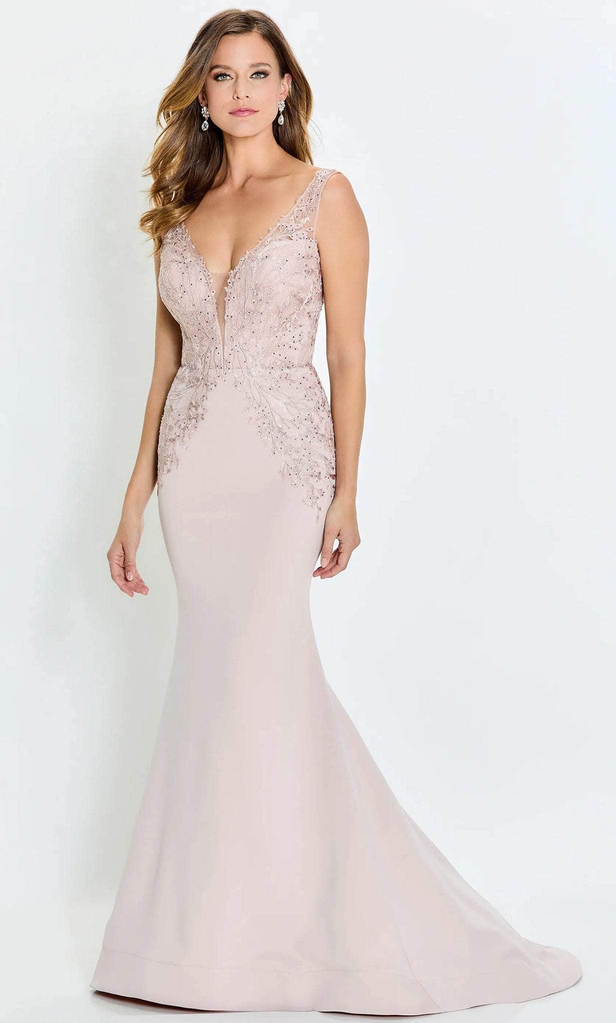 Appliqued V-Neck Mermaid Mother of the Bride Dress
