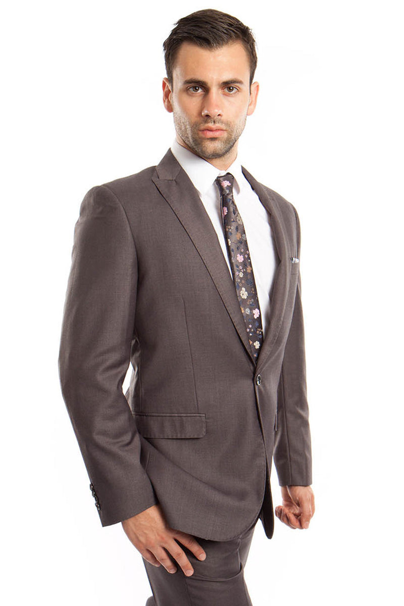 Men’s Slim Fit One Button Peak Lapel Suit in Grey