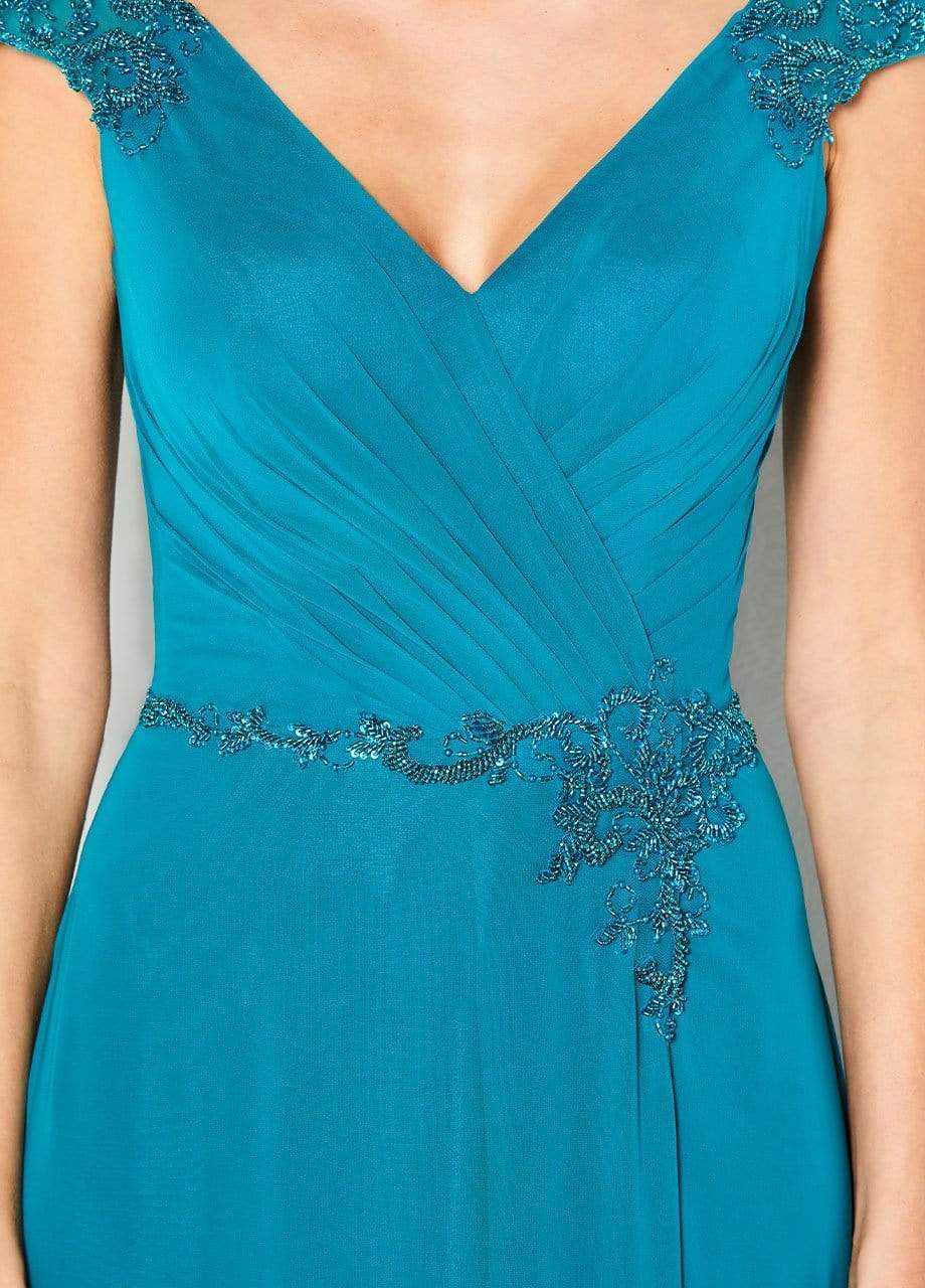 219684 Beaded V-neck Chiffon Sheath Dress