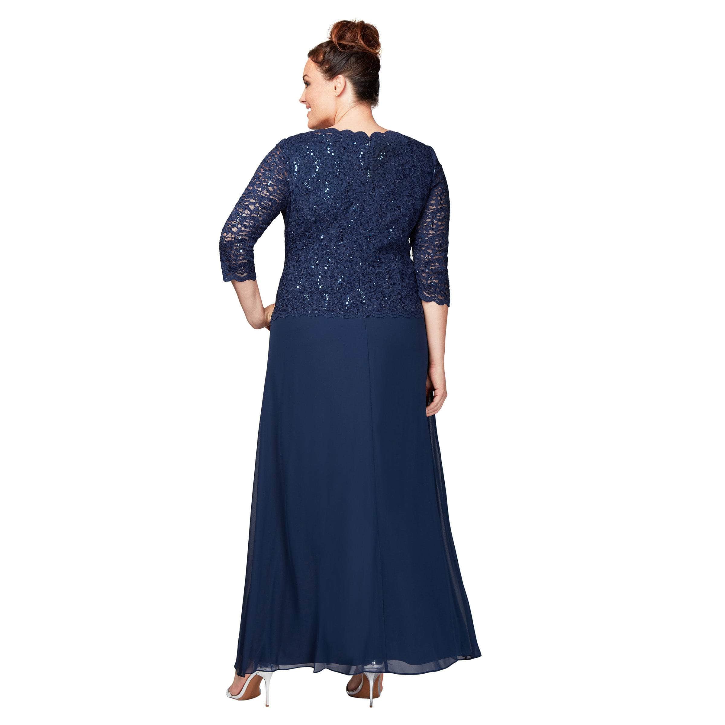 412318 Sequin Lace Chiffon Faux Two-Piece Long Dress