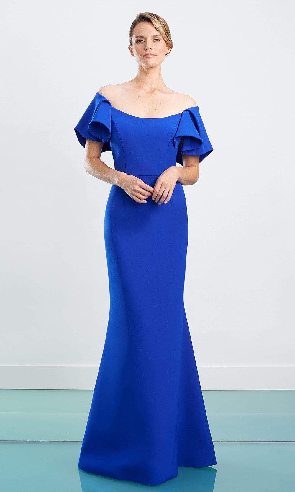 1464 Ruffled Off Shoulder Trumpet Dress