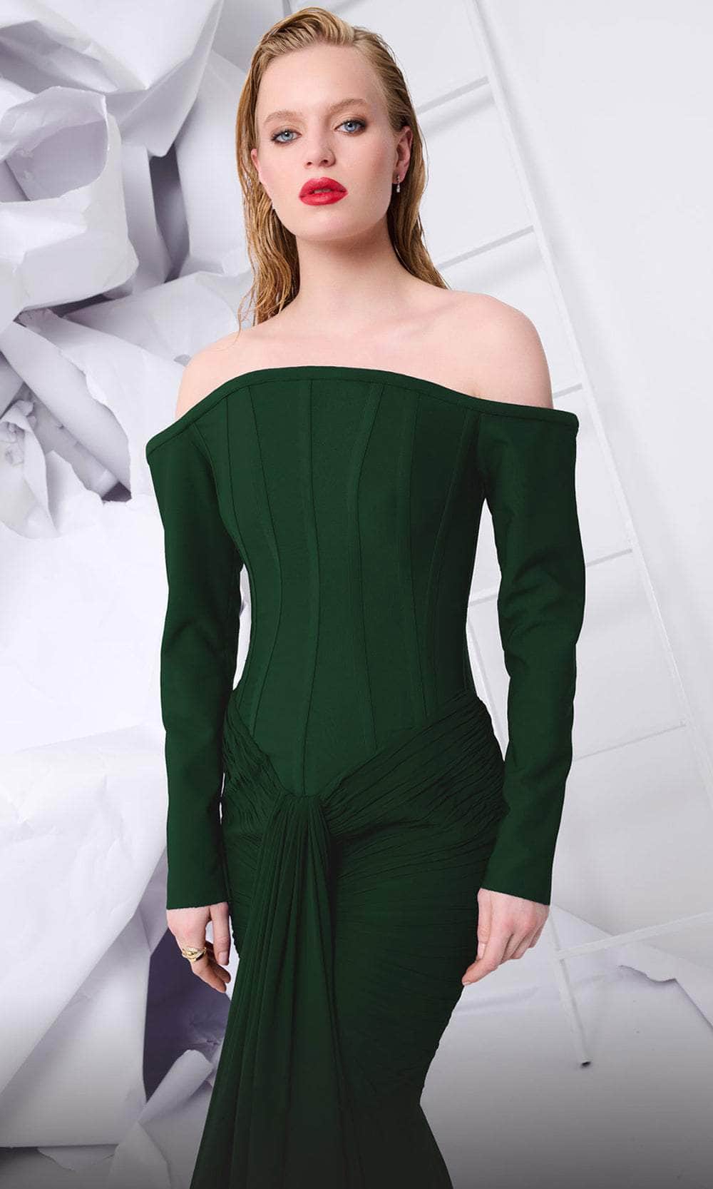 Long Sleeve Corset Evening Gown