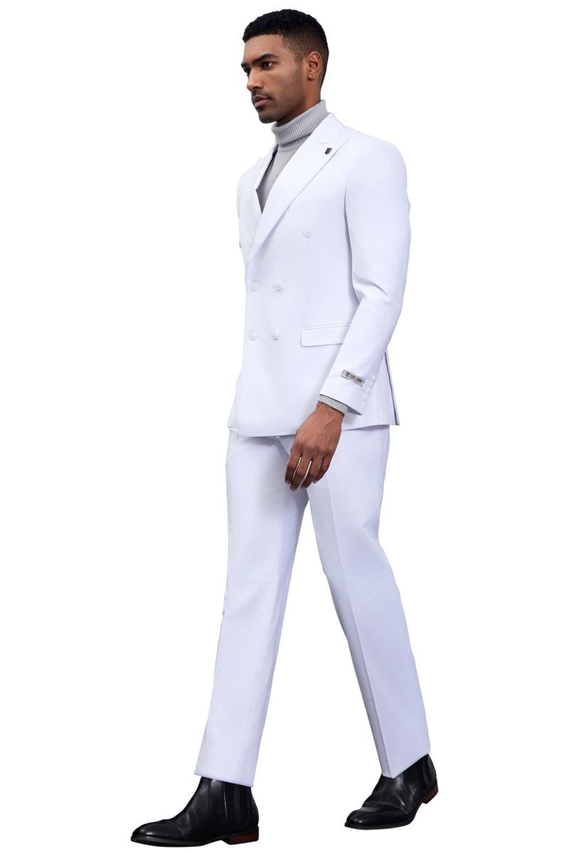 Men’s Designer Stacy Adams Classic Double Breasted Suit in White