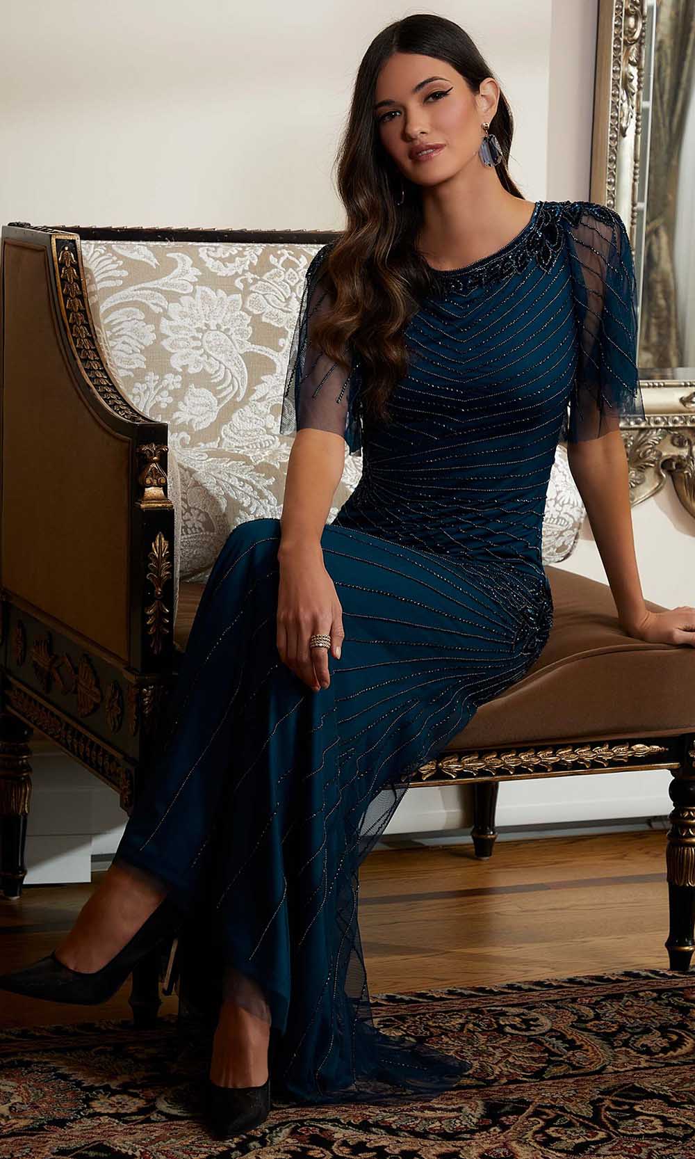 MGNY By Mori Lee 72815 Geometric Beaded Sheath Evening Gown