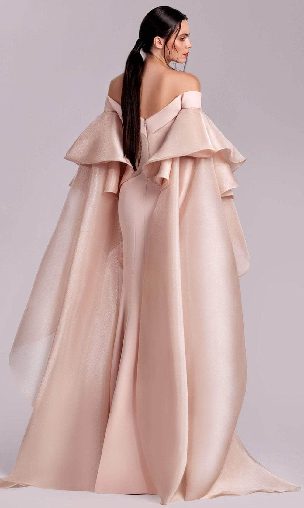 Ruffled Cape Sleeve Mermaid Evening Gown