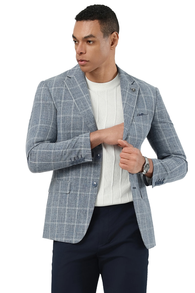 Men’s Stacy Adams Modern Fit Windowpane Plaid Blazer in Light Blue
