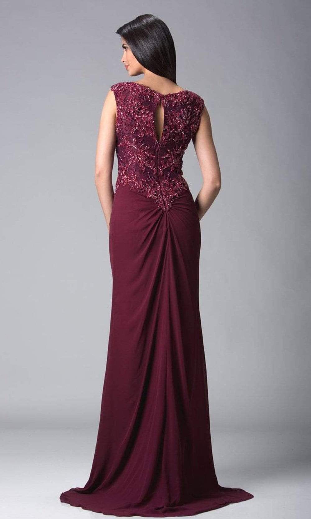 18402 Embellished Cap Sleeve Column Gown