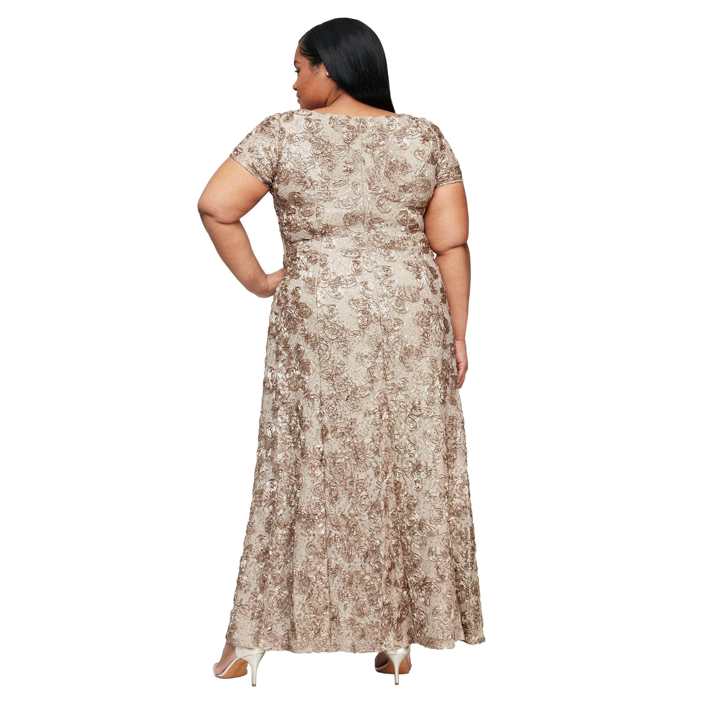 412788 Short Sleeve Rosette A-line Dress