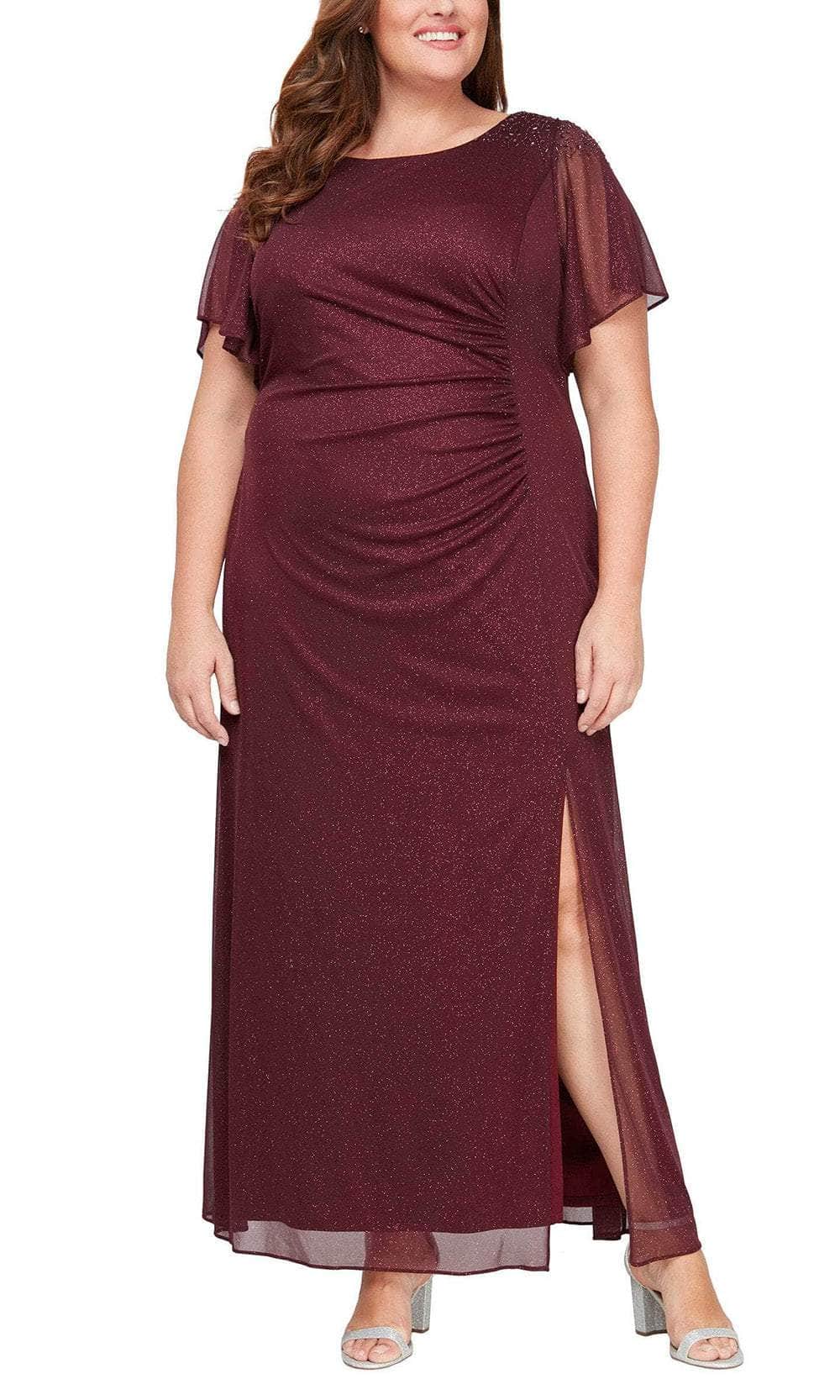 Flutter Sleeve Glitter Evening Dress