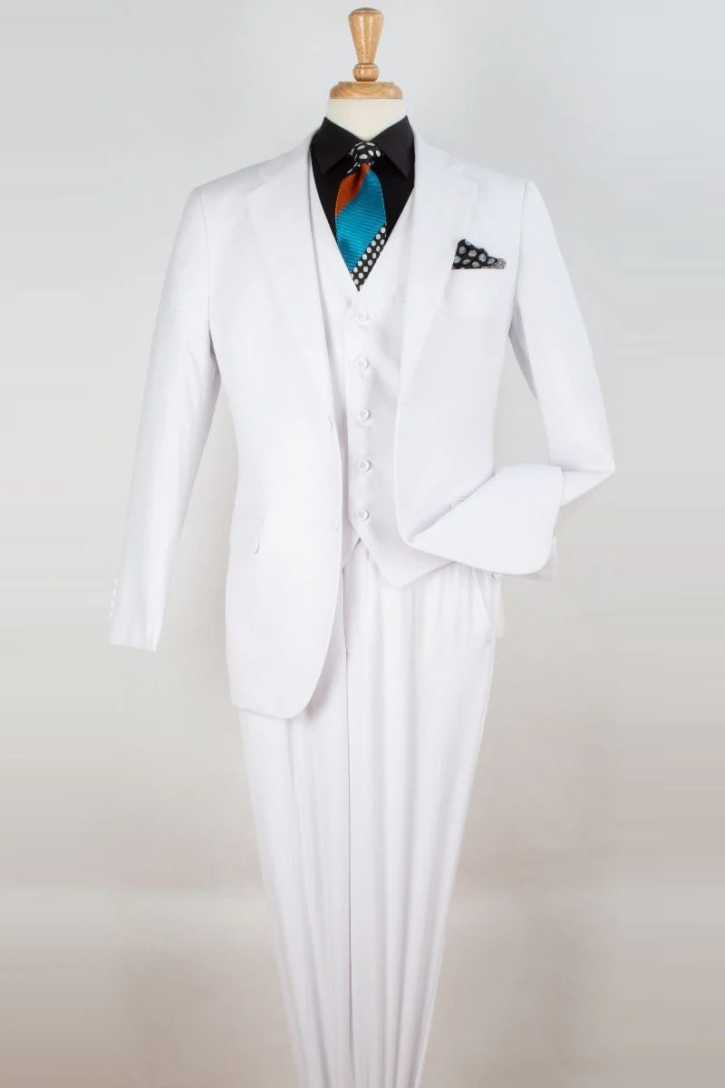 Mens Two Button Classic Fit Vested Suit in White