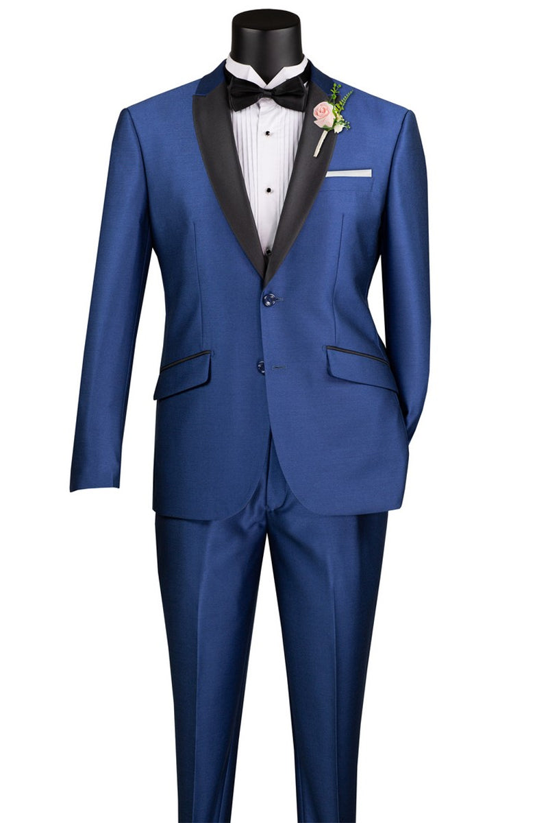 Men’s 2 Button Slim Fit Peak Shawl Tuxedo in Navy Blue