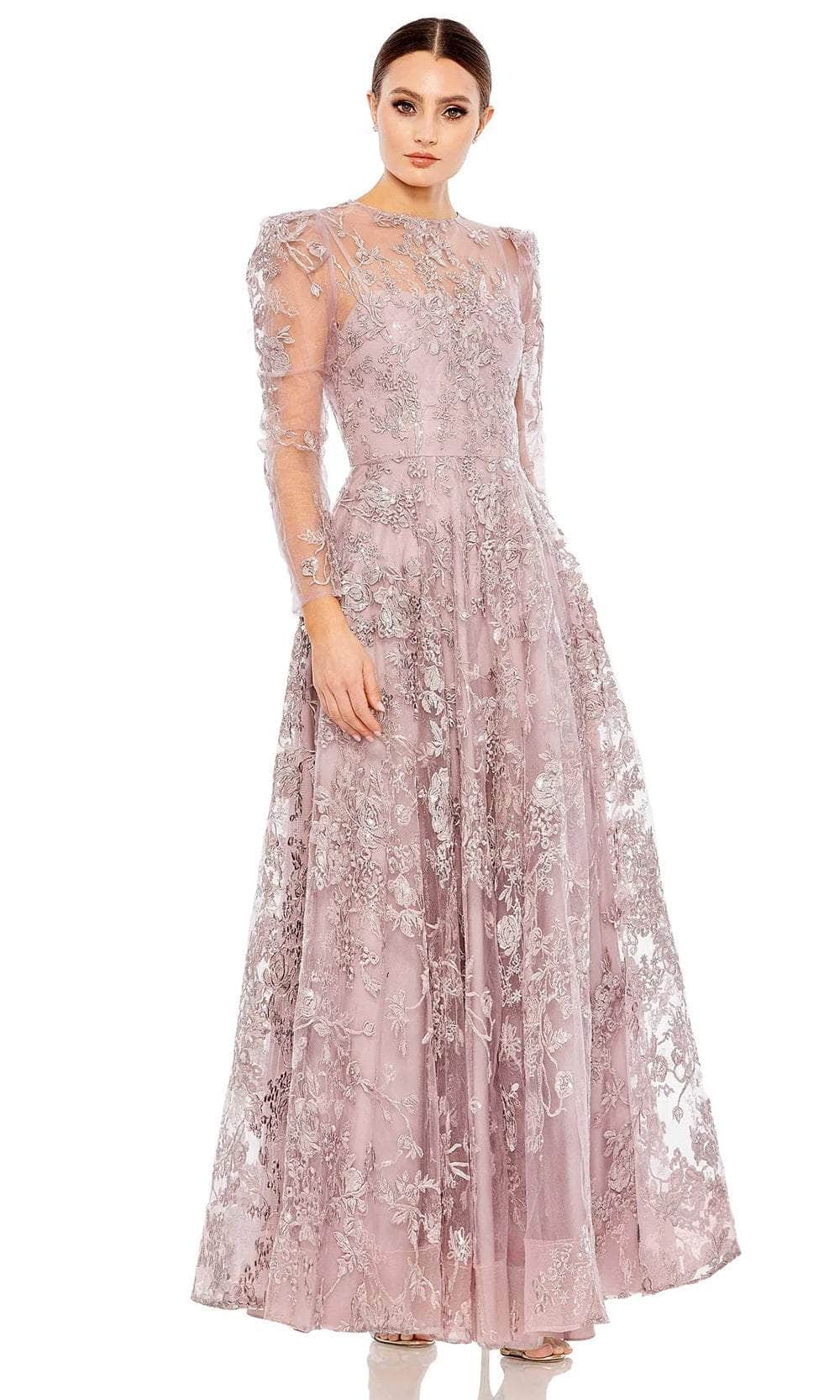 Embroidered Jewel Neck Long Dress