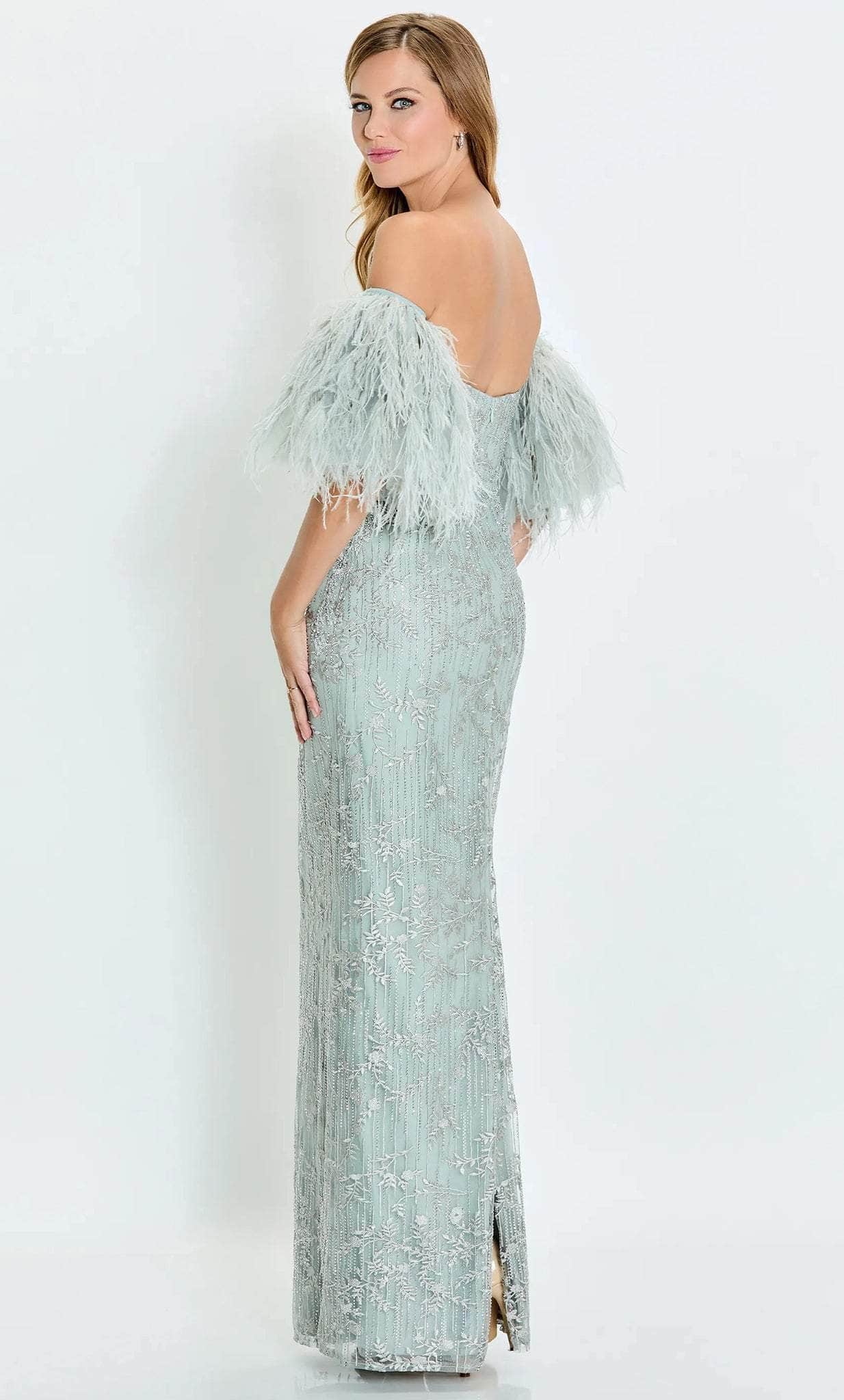 Detachable Feathered Sleeve Strapless Evening Dress