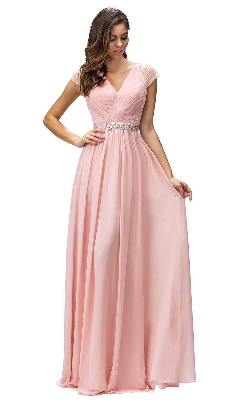 Cap Sleeve V-Neck Long Dress