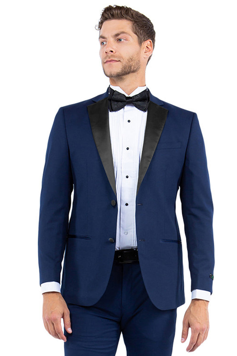 Men’s Modern Fit Two Button Notch Lapel Tuxedo Separates Jacket in Navy with Black Lapel