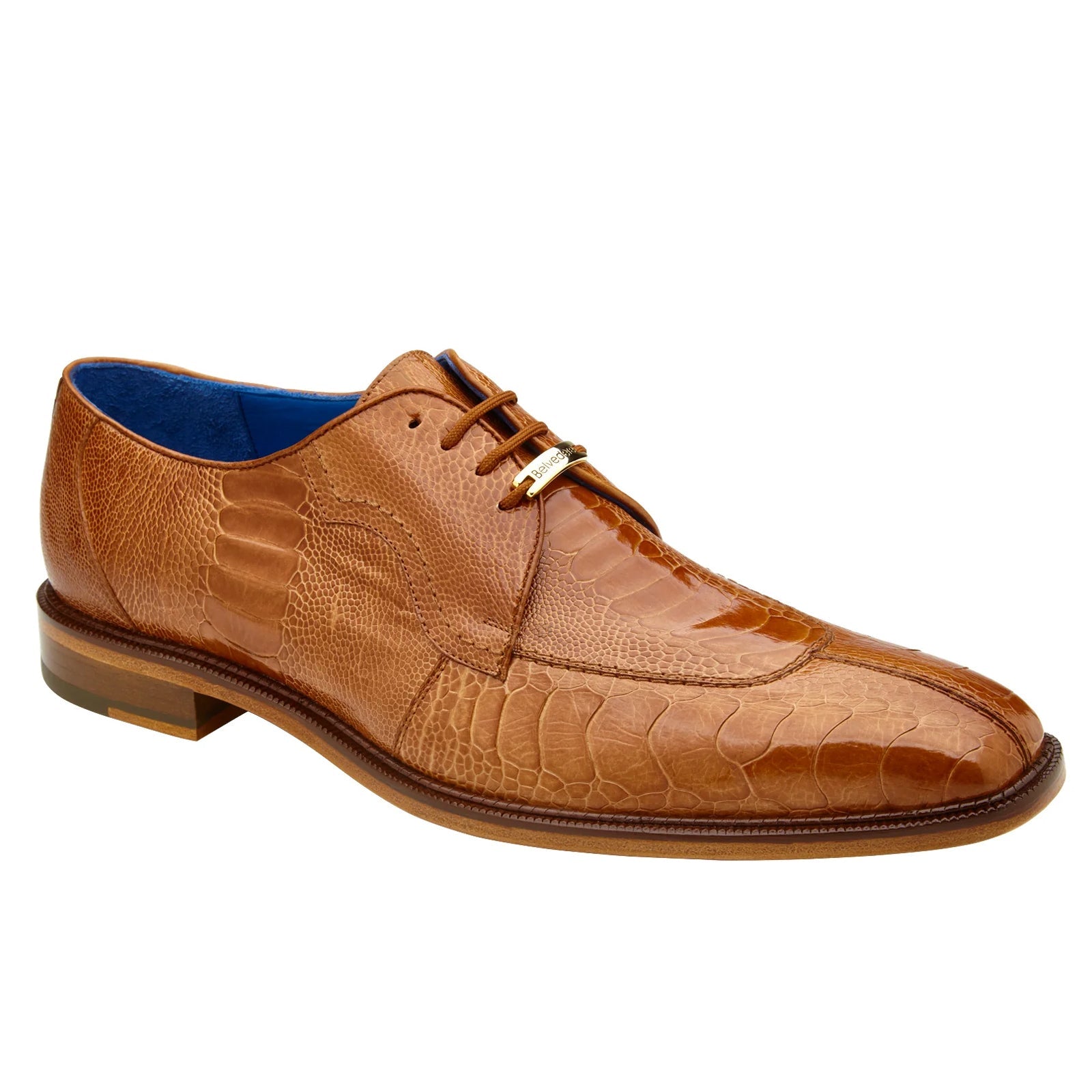 Men’s Belvedere Siena Ostrich Leg Moc Toe Dress Shoe in Burned Amber