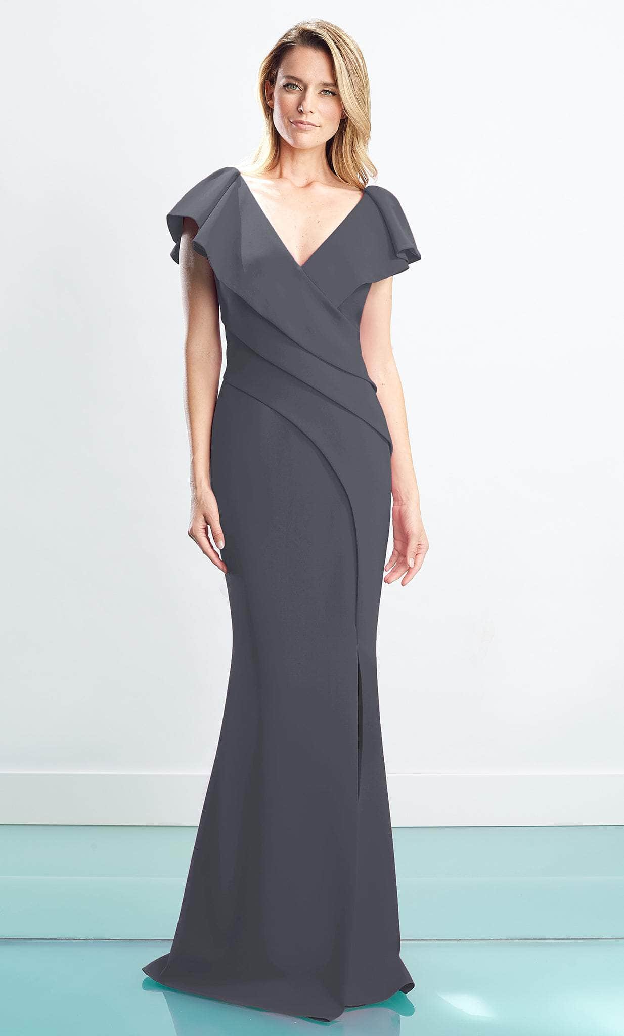 1456 Cap Sleeves V-Neck Trumpet Gown With Slit