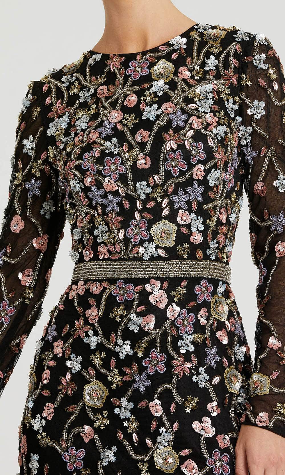 Floral Embellished Long Sleeve Evening Dress