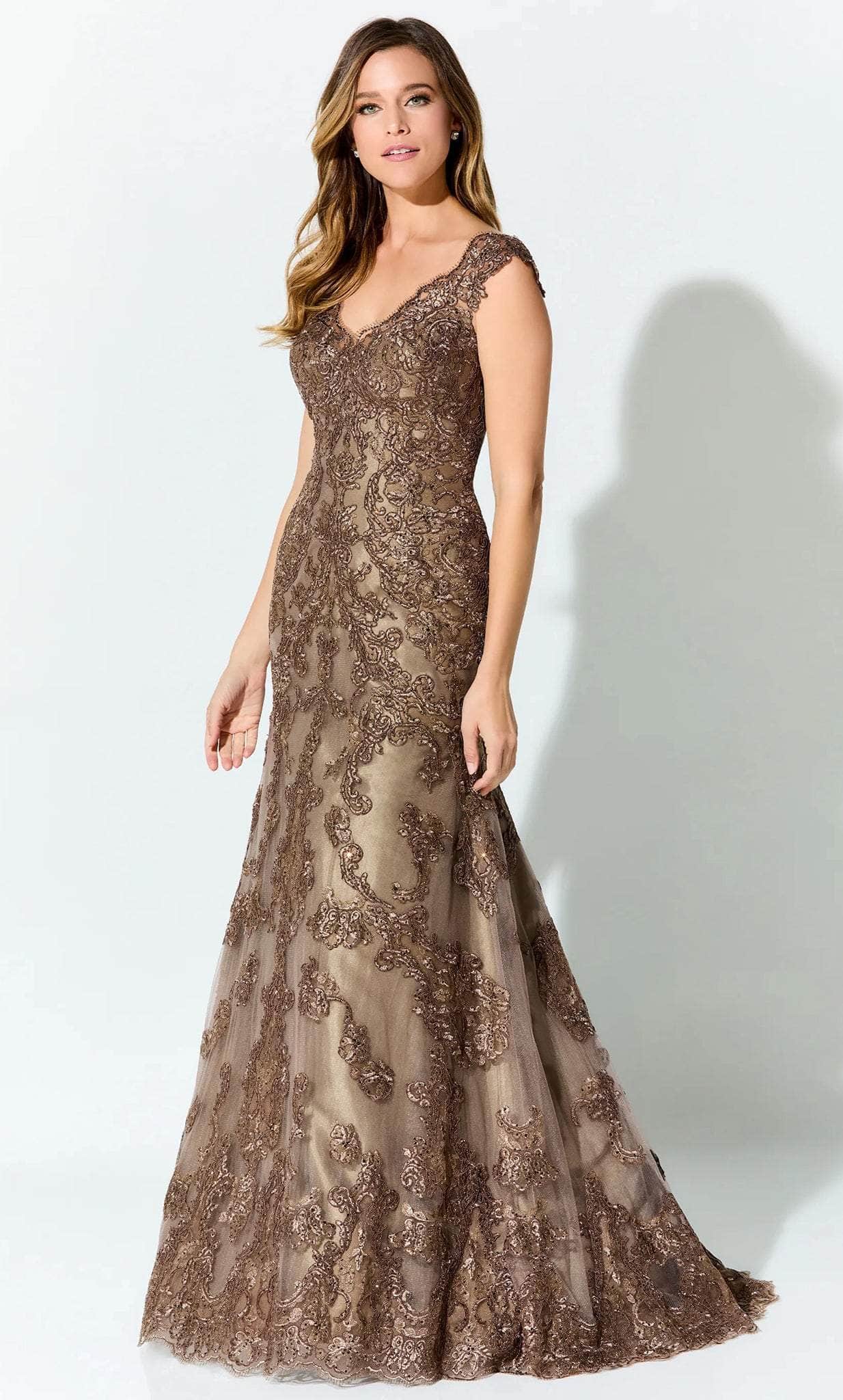 Cap Sleeve Beaded Evening Gown