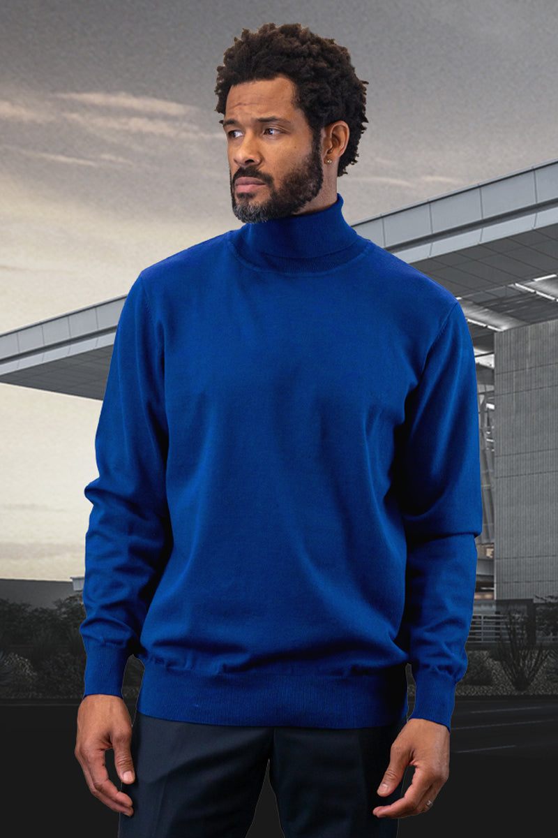 Men’s Designer Wool & Cashmere Dress Sweater in Royal Blue