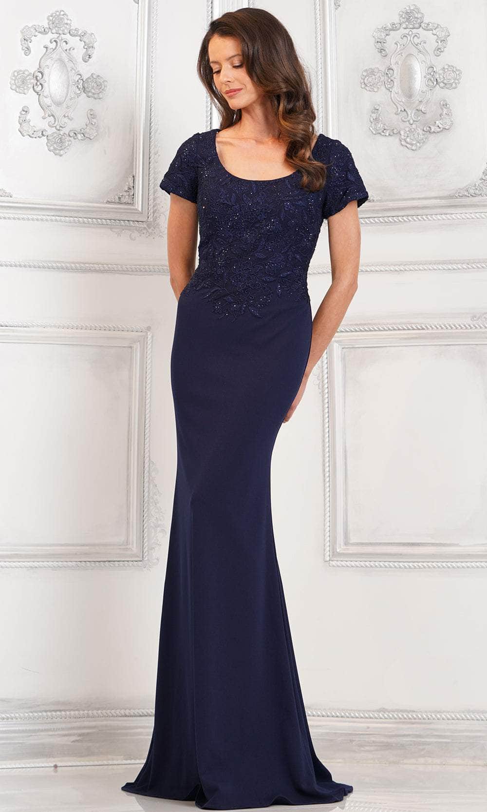 Short Sleeve Embroidered Evening Dress